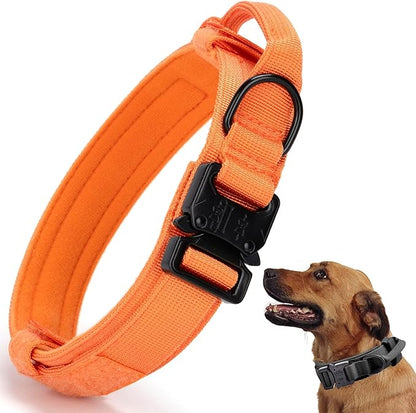 Tactical Dog Collar, Adjustable Military Training Nylon Dog Collar with Control Handle and Heavy Quick-Release Metal Buckle for Small Medium Large Dogs, Orange L