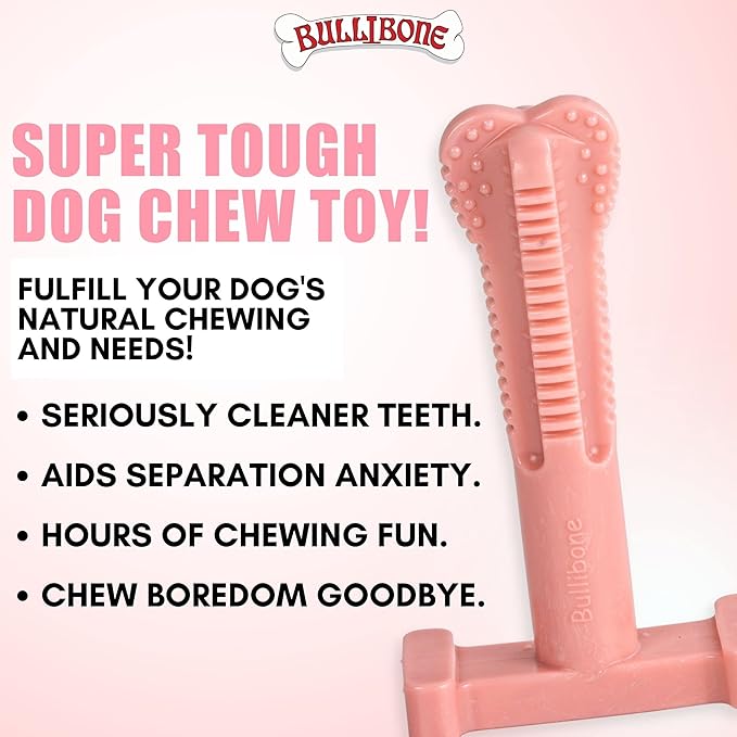 Bullibone SuperBrush Dog Dental Chew Toy for Large Breeds (3 Pack) - Pink Peppermint