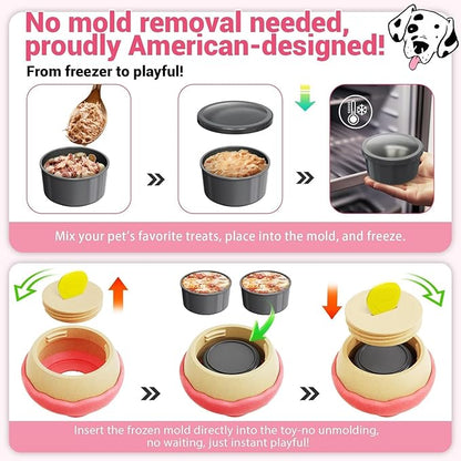 Dog Toys for Aggressive Chewers, Dog Enrichment Toys, Anxiety Relief for Dogs Toy, Indestructible Frozen Treat Toy National Pet Day Gifts for Large Dogs Peanut Butter Reduces Anxiety, Donut