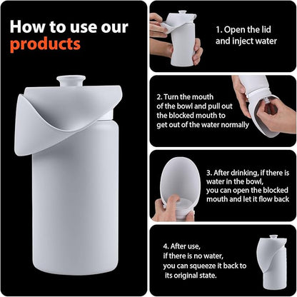 Jalopink Portable Dog Water Bottle, 2-in-1 Leak Proof & Collapsible Silicone Pet Dispenser with Built-in Bowl, Food Grade Travel Cup for Walking, Hiking (19oz/550ml, Gray)