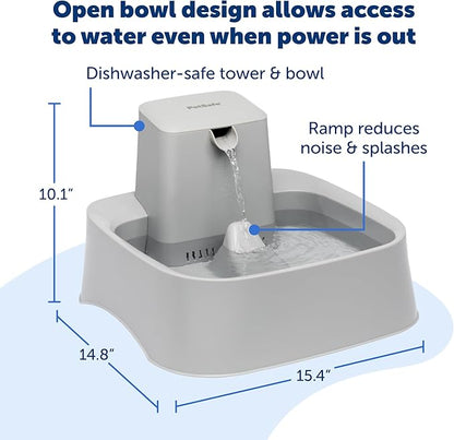 PetSafe Drinkwell Pet Fountain,Dog Water Bowl Dispenser for Cat and Dogs, Plastic, Adjustable Flow Control, Easy to Clean Design,Grey, 2 Gallon/256 oz
