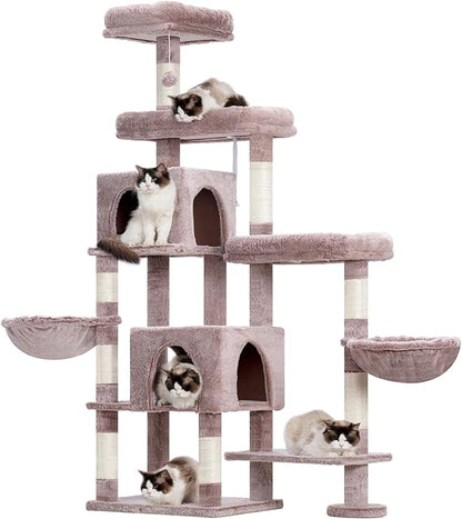 Hey-brother Cat Tree Tower, Scratching Posts with a Extended Part, Wide Platforms, Cozy Condos, Hammocks, Sisal Columns and Ball for Indoor Cats, 70.1 Inches, Muchroom MPJ038MU