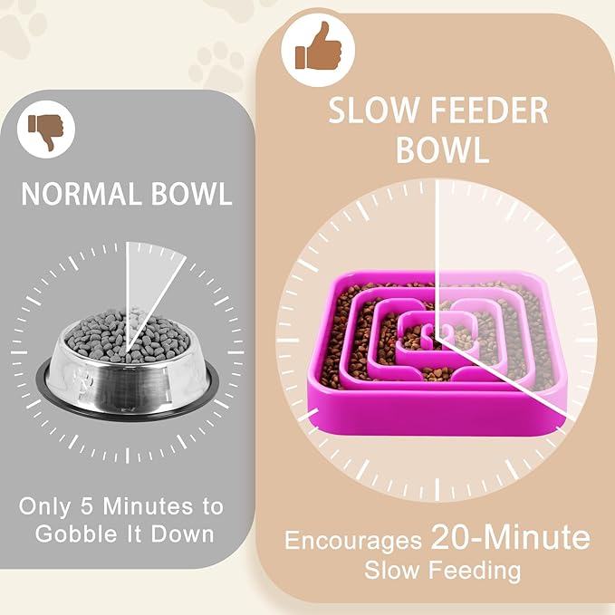 Slow Feeder Dog Bowls for Large Medium Dogs, Anti-Choking Slow Eating Maze Dog Food Bowl, Anti-Slip Slow Feeding Pet Puzzle Bowl,Purple
