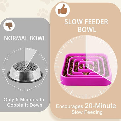 Slow Feeder Dog Bowls for Large Medium Dogs, Anti-Choking Slow Eating Maze Dog Food Bowl, Anti-Slip Slow Feeding Pet Puzzle Bowl,Purple