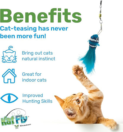 3 Inch Handmade Cat Toy Teaser Wand Refill Clownfish - Blue Natural Material Toy, Hunting Instinct Play, Interactive Exercise Attachment for Indoor Cats