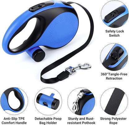 Segarty 26 Ft Retractable Lead for Dogs Weighing 66 lbs - 110 lbs, 8m Heavy-Duty Dog Leash with Poop Bag Holder, Extra Long Lead with Anti-Slip Handle One-Handed Brake Pause Lock for Medium Large Pet