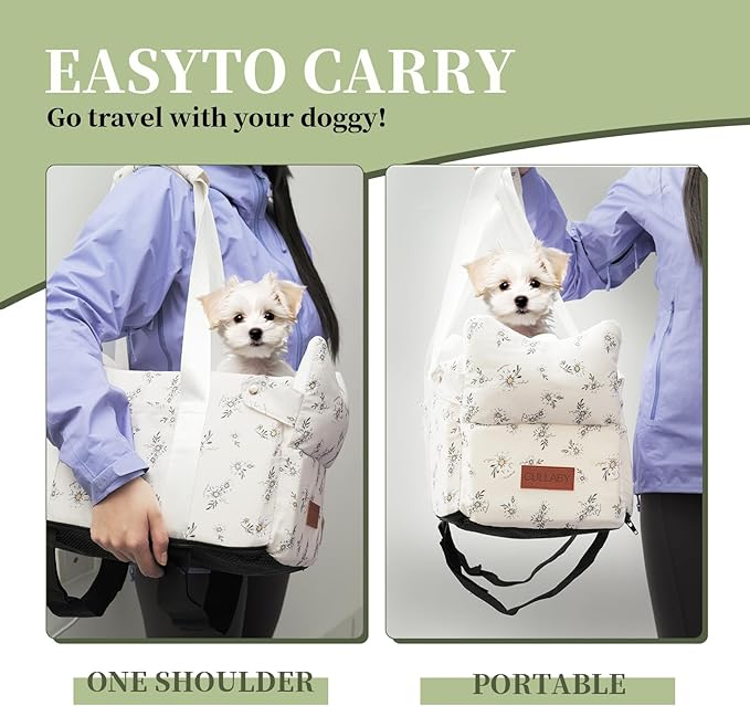 Cullaby Center Console Small Dog Car Seat Portable Puppy Booster Armrest Carseat, Anti-Collapse Comfort Car Travel with Washable Fluffy Cushion and Pillow (Off White, Extar Small armrest lid)