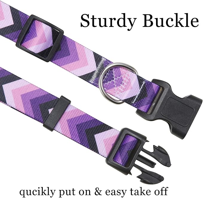 Dog Collar and Leash Set with Bohemia Floral Tribal Geometric Patterns - Soft Ethnic Style Collar Adjustable for Small Medium Large Dogs(Purple Arrow Set,S)