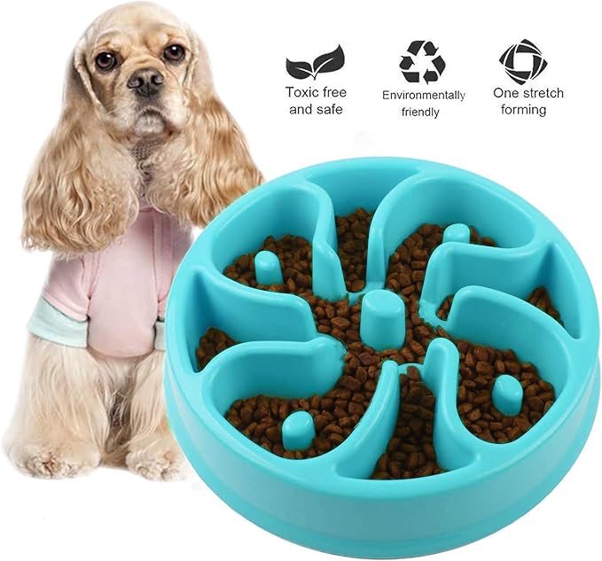 WenYing Slow Feeder Puzzle Dog Bowls, Interactive Bloat Stop Busy Bowl, Food Water Fun Feeding, Non-Slip Anti Choke Healthy Diet Bowls (Blue 1)