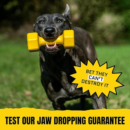 Virtually Indestructible Dog Dumbbell - Lifetime Replacement - Tough, Durable Chew Toy for Aggressive Chewers - Safe Non-Toxic Natural Rubber - Chew, Tug, Fetch - Med/Large Breed - 7"x2.5"