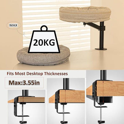 Cat Desk Bed for Cat, Desk Mounted Pet Matx2 Removable and Washable, 360 Rotation & Adjustable Height Cats Up to 40 lbs