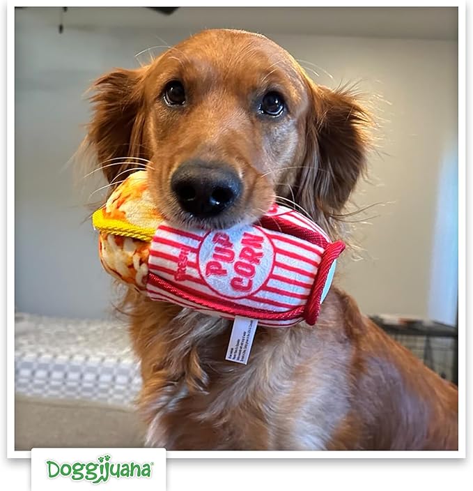 Doggijuana Tuffer Chewer Mini Plush Dog Toy | Funny Dog Toy Plush with Juananip Catnip for Dogs | Calming Aid for Dogs | Interactive Squeaky Chew Toy for Play (Pupcorn)