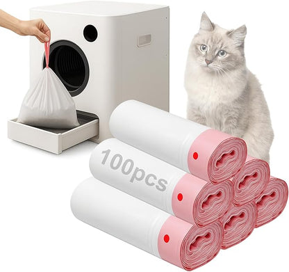 100Pack Extra Large Cat Litter Box Liners with Drawstring Compatible for Litter Box Litter Robot 4, 4Mil Thickened Cat Litter Bags, 9-11 Gallon Litter Liners for Litter Robot Bags