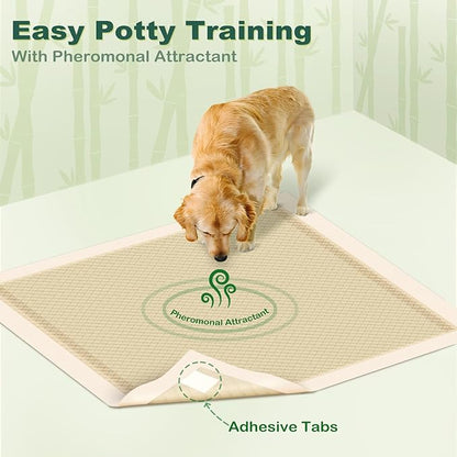 MIZOK 100 Counts Pee Pads for Dogs 36"x36", Bamboo Dog Pads Extra Large Super Absorbent & Leak-Proof, 4-Corner Adhesive Tabs, Wee Wee Pads for Dogs Superior Odor Protection, Jumbo