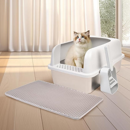 Henkelion 2 Pack Stainless Steel Cat Litter Box with Lid, 20" L x 14.2" W x 11.8" H, Extra Large Litter Box for Big Cats with High Sided, Anti-Urine Leakage, Easy Cleaning, Include Cat Mat and Scoop