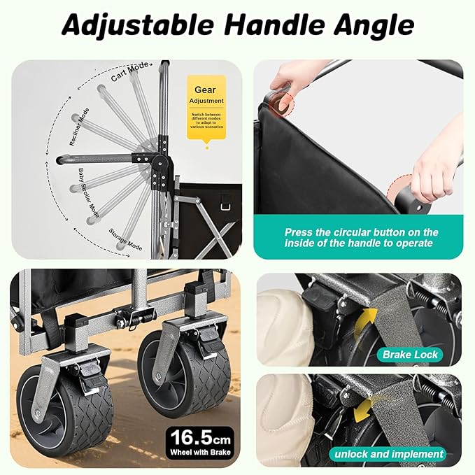 Dog Stroller for Large & Medium Dogs (20–200 lbs), All Terrain Foldable Large Pet Stroller with Tailgate, Cup Holder, Storage Baskets - Heavy Duty Adjustable Handle Extra Large Dog Wagon Cart