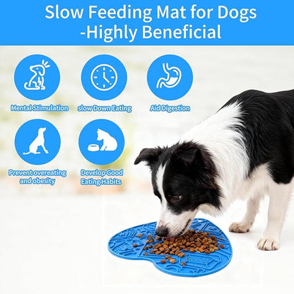 Silicone Slow Feeder Dog & Cat Bowl – Heart Shape Anti-Slip Puzzle Feeding Bowl for Slow Eating, Bloat & Digestion Control – Interactive Pet Enrichment Bowl(Blue)