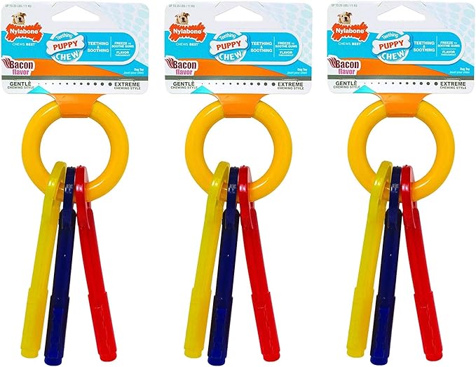 Nylabone 3 Pack of Bacon Puppy Teething Keys, Small