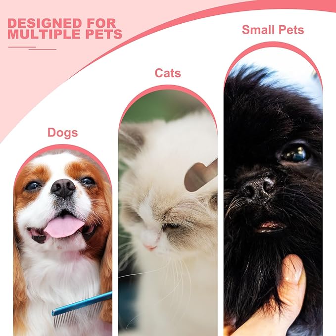 Dog Cat Comb, Pet Combs Stainless Steel Teeth with Rounded Ends for Knots Mats Loose Hair Removal, 7.5IN (Gold Coated, 3 Pack), Grooming Tool Intended for Long Curly Hair Pet