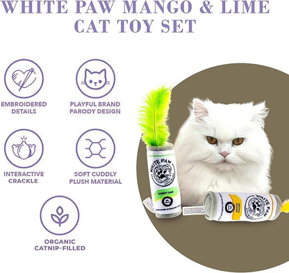 White Paw Mango & Lime Set, Plush Cat Toys Catnip Filled with Interactive Crackle Sound, Safe & Durable Toys for Cat & Kitten, 2 Pcs