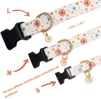 Faygarsle Cotton Designer Dogs Collar Cute Flower Dog Collars for Girl Female Small Medium Large Dogs with Flower Charms M
