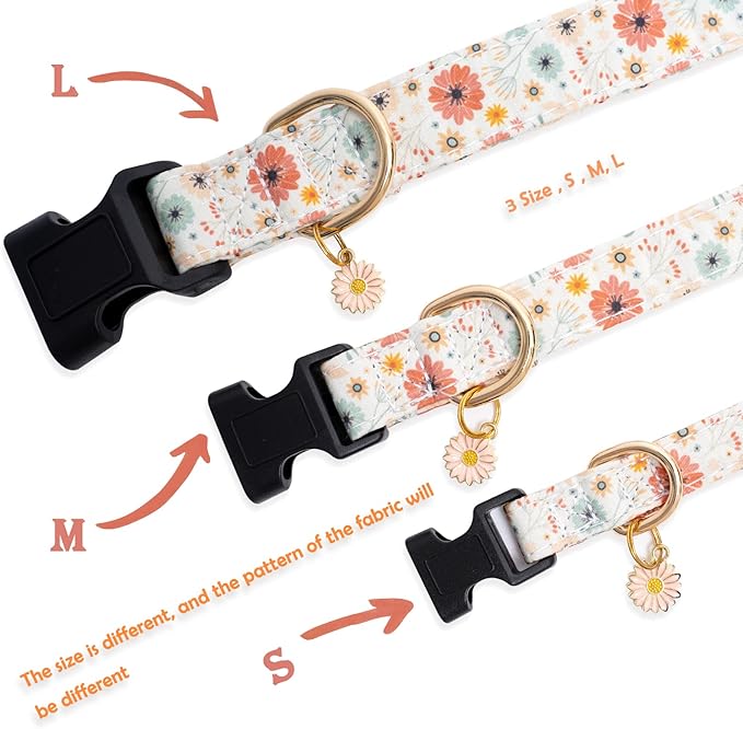 Faygarsle Cotton Designer Dogs Collar Cute Flower Dog Collars for Girl Female Small Medium Large Dogs with Flower Charms S