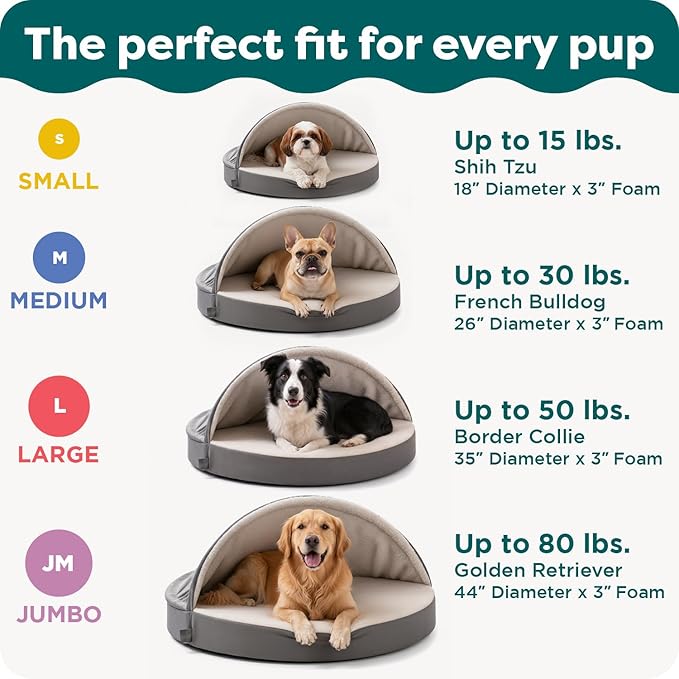 Furhaven 44" Round Orthopedic Dog Bed for Large Dogs w/ Removable Washable Cover, For Dogs Up to 80 lbs - Sherpa & Suede Snuggery - Gray, 44-inch