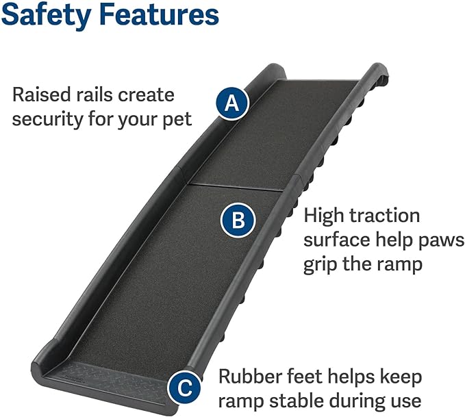 PetSafe Happy Ride Folding Dog Ramp - SUV Compatible Lightweight Pet Ramp with High Traction Walking Surface - Joint Strain Protection - Secure Foldable Design for Compact Storage