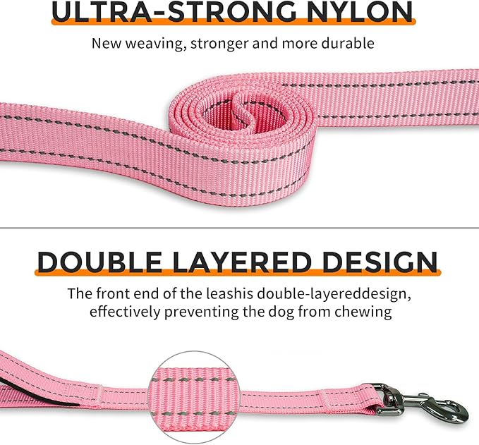 Kazazoo Hands-Free Dog Leash with Adjustable Length 5.5-8.5FT + Dual Padded Handles Reflective Safety for Walking, Jogging & Training | Suitable for Medium to Large Dogs & Puppies M Size Pink