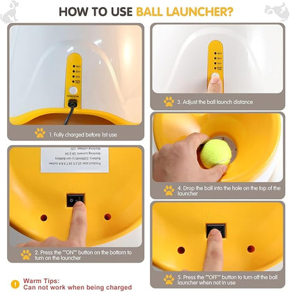 Automatic Dog Ball Launcher, Dog Ball Thrower with 15 Mini Tennis Balls Sizing 2 Inch and Mesh Bag, Interactive Dogs Toys Tennis Balls Launcher for Small Dogs with 3 Distance Settings