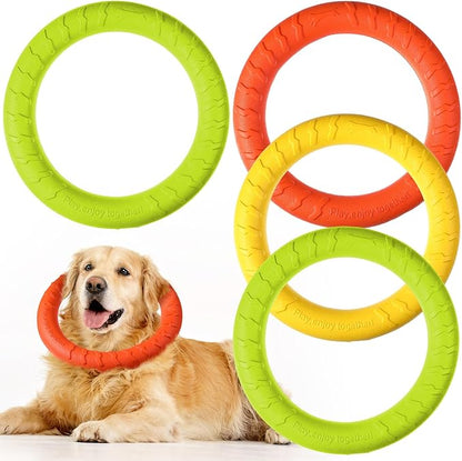 Jenaai 4 Pack Dog Ring Toy Dog Training Chew Toy for Outdoor Aggressive Durable Pet Chewers Fetch Floating Toys Flying Disc Puppy Ring for Large Medium Puppy Training(Colorful,7.48 Inch)