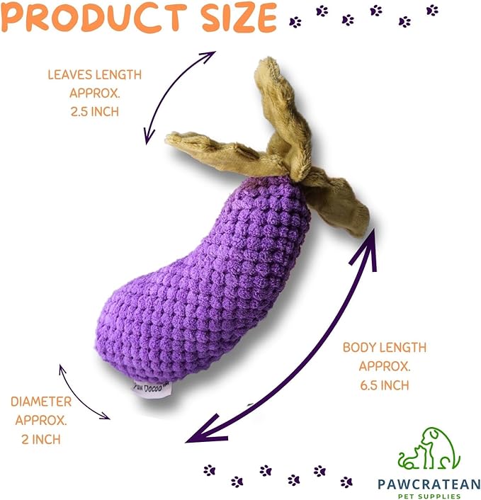 7" Squeaky Plush Toy for Puppies Small Dogs Self Etertainment Washable Soft Made [PET ONLY] (Eggplant)