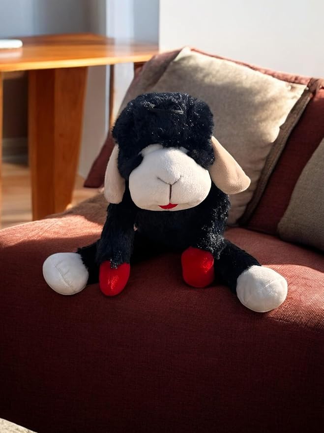 Multipet 14" Black Lamb Chop Plush Dog Toy with Squeaker – Soft and Durable Pet Companion