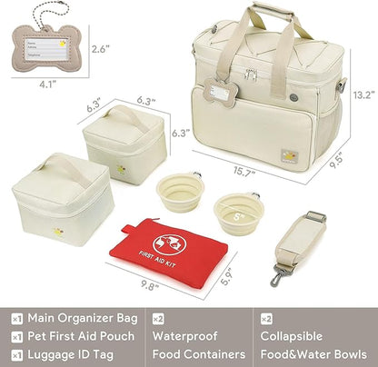 Pet Travel Bag, Large Beige Dog Carrier with Multiple Compartments and Adjustable Straps, Dog Suitcase for Weekend Camping, Pet Diaper Bag for Travelling(Beige)