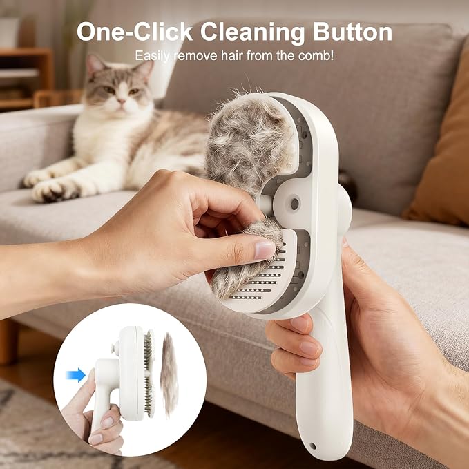 Pet Steam Brush for Dog & Cat, 3-in-1 Self Cleaning Cat Brush for Long & Short Haired Animals Low Noise, Anti-Static & Anti-Flying Mist Spray Hair Removal Comb for Shedding & Grooming & Massage