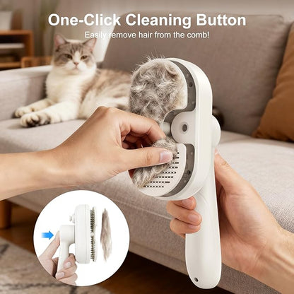 Pet Steam Brush for Dog & Cat, 3-in-1 Self Cleaning Cat Brush for Long & Short Haired Animals Low Noise, Anti-Static & Anti-Flying Mist Spray Hair Removal Comb for Shedding & Grooming & Massage