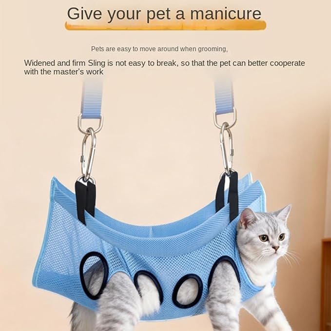 Iron Pet Grooming Hammock - 8-Hole Design Anti-Escaping Cats Sling | Polyester Cloth Kitten Grooming Hanger | for Cats Dogs Kitten Puppy Small Medium Large Breed Indoor Home Hair Cutting Ear Cleaning