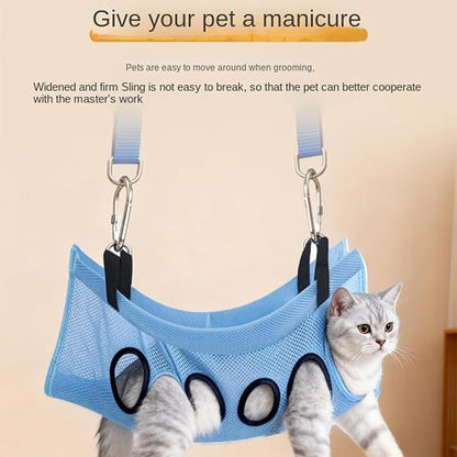 Iron Pet Grooming Hammock - 8-Hole Design Anti-Escaping Cats Sling | Polyester Cloth Kitten Grooming Hanger | for Cats Dogs Kitten Puppy Small Medium Large Breed Indoor Home Hair Cutting Ear Cleaning