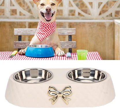Pet Dog Bowls, Stainless Steel Dog Bowl with Non Skid Silicone Mat Pet Food Scoop Water and Food Feeder Bowls for Feeding Small Medium Large Dogs Cats Puppies (Beige)