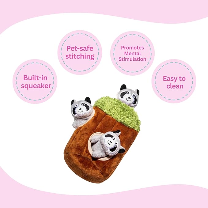 Glow Pups Hide and Seek Dog Toy, Plush Raccoon in Tree, Squeaky Interactive Fun, Promotes Mental Stimulation, Keeps Dog Entertained, Easy To Clean, Small Forest Animal Plush Toy -Raccoon in Tree Small