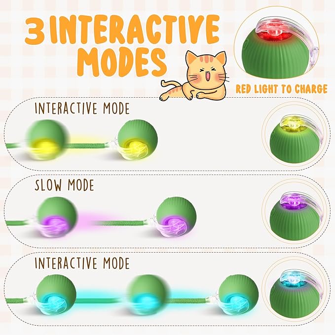 6 Pack Interactive Cat Ball Toy 360° Automatic New Interactive Rolling Ball Rechargeable Gifts for Cat Dog Lovers Indoor Exercise Electric Self Rolling Toy Large and Small Puppy Kitten Bulk