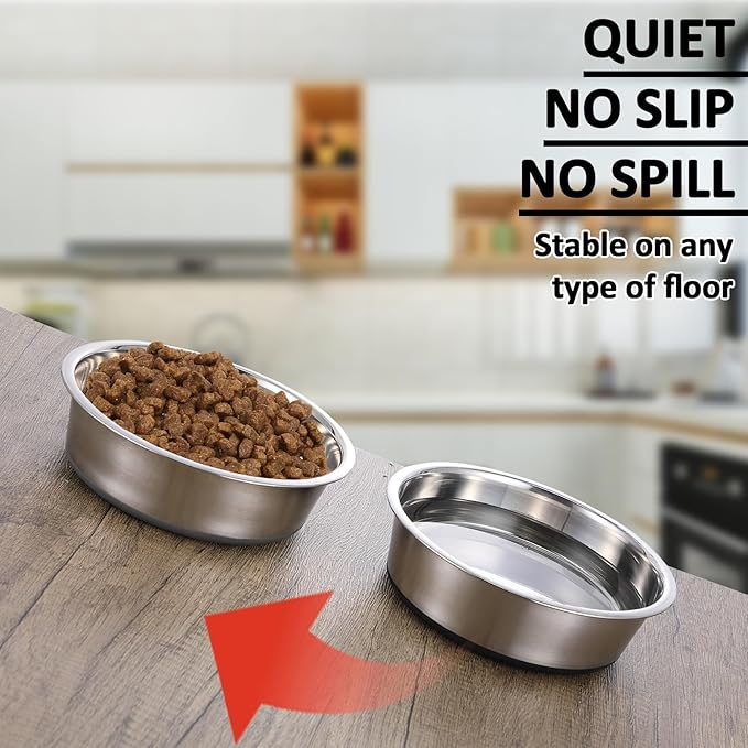 4 Cup Stainless Steel Dog Bowls Set of 4 for Food and Water, Silicone Base Anti-Slip, Rust Resistant, Extra Thick Metal Dog Bowl for Small Dogs, 30oz