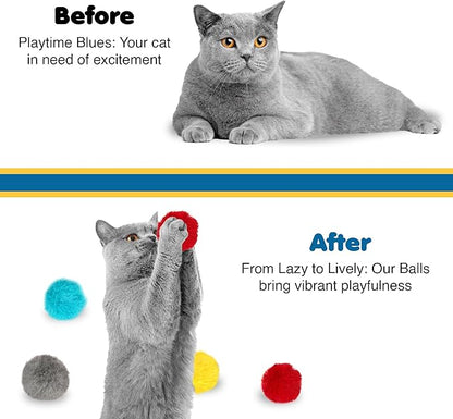 SunGrow Cat Pom Pom Balls, 24 Multi-Colored Soft Enrichment Pom Poms, 2” Fuzzy Flash Balls for Indoor Kitten, Assorted Soft Artificial Fur Orbs for Feline's Body and Brain Workout