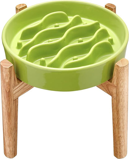 Ceramic Slow Feeder Dog Bowls Elevated, 2.0 Cups Dog Slow Feeder for Medium and Large Dogs, 30oz, 8in, Lime Green