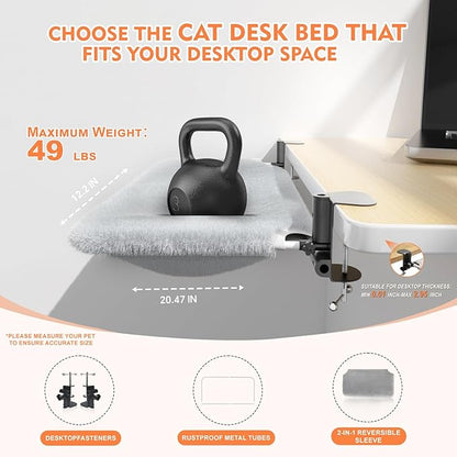Cat Desk Bed - Sturdy Mounted Cat Hammock with Clamps,Max Load 49 LBS,Double-Sided Bed Cloth Design,Removable Washable,for Modern Furniture for Home Office