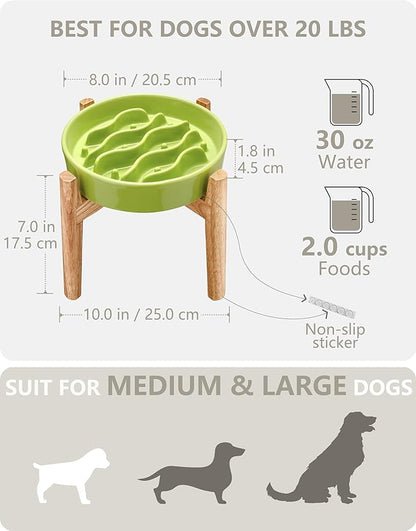 Ceramic Slow Feeder Dog Bowls Elevated, 2.0 Cups Dog Slow Feeder for Medium and Large Dogs, 30oz, 8in, Lime Green