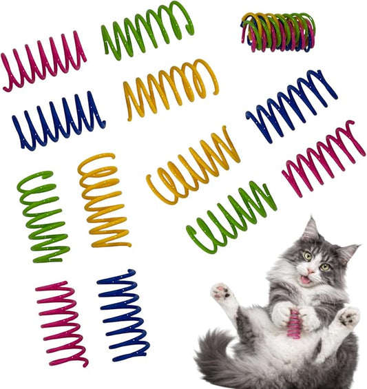 Cat Spring Toys for Indoor Cats and Kittens, 12 Pack Colorful Plastic Spiral Coil Springs, Interactive Toys for Swatting, Biting, Chasing & Hunting, Durable Lightweight Bouncy Toys for Self Play