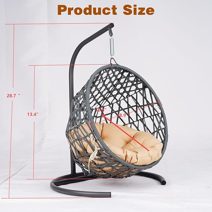 Cat Egg Chair with Stand & Cushion, Cat Swing Bed with Rattan Wicker Appearance, Hanging Chair for Indoor Cats Pet Kitten Puppy Small Dogs (Grey, 19.30 Inch)