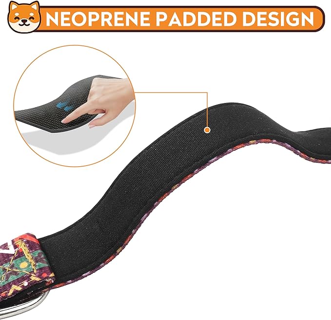 Reflective Dog Collar, Adjustable Soft Neoprene Padded Nylon Pet Collars with Buckle for Puppy and Small Dogs, Cats, Retro Geometric Flowers,XL