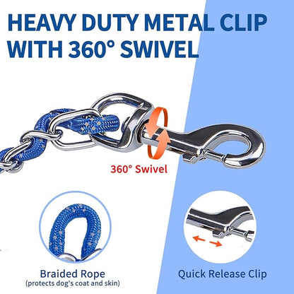 HOMIMP Heavy Duty Chew Proof Leash 4 FT, Reflective for Medium Large Dogs, Metal Training With Soft Padded Handle, Strong Rope for Night Walking, Blue
